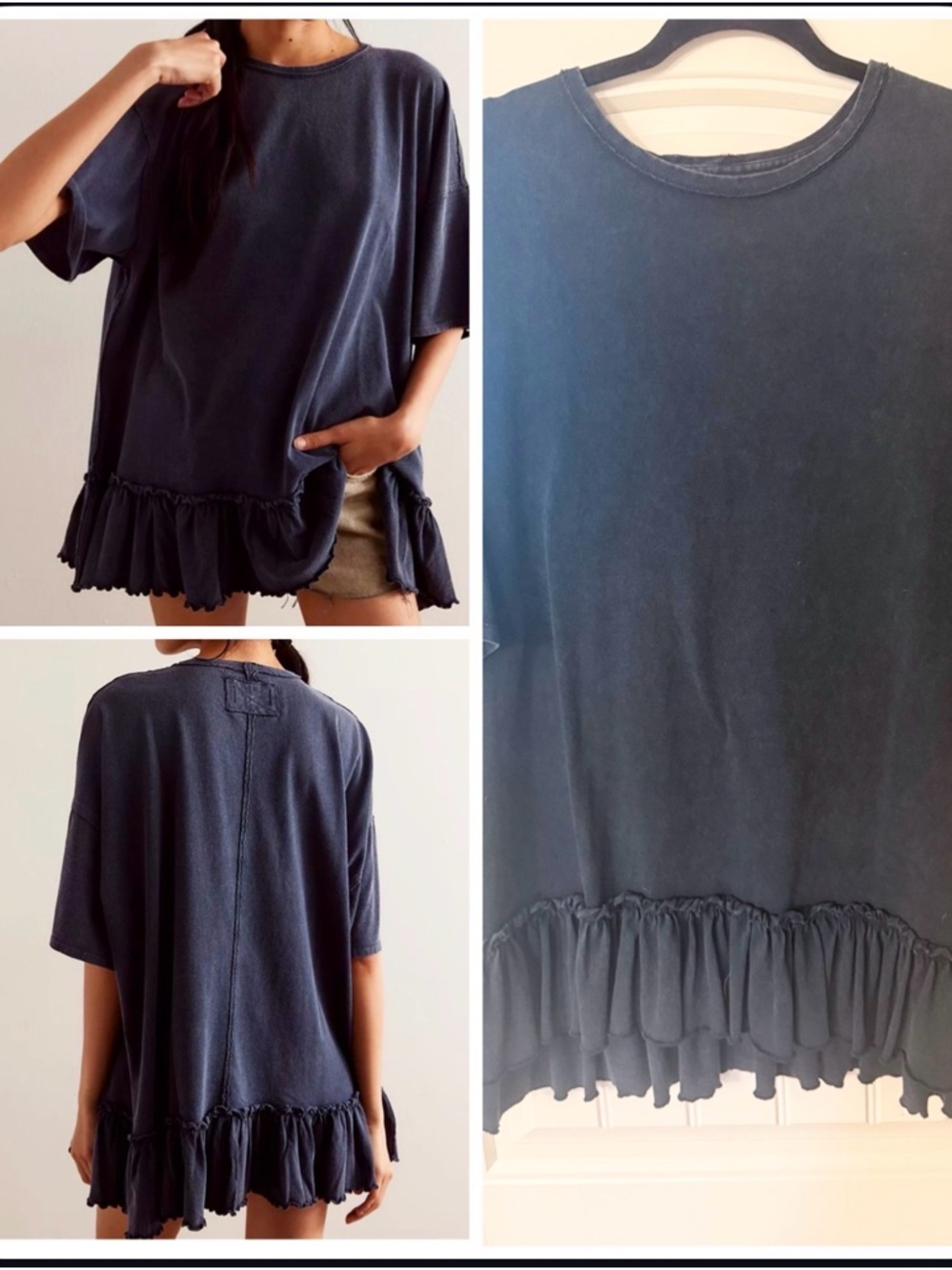 Free People Navy Ruffle-Hem Tee